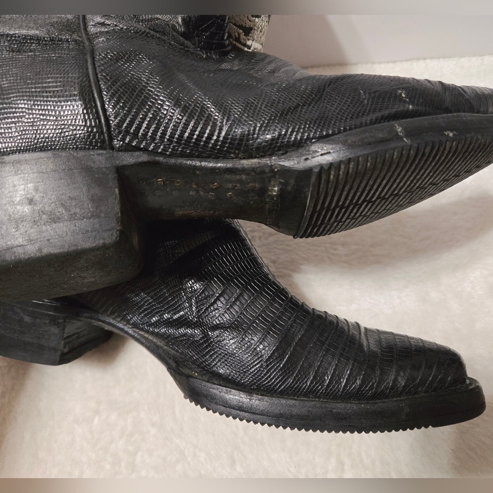 El General 1901 Lizard Print Point Toe Western Cowboy Black Boots GUC Size: 10 - Picture 11 of 15